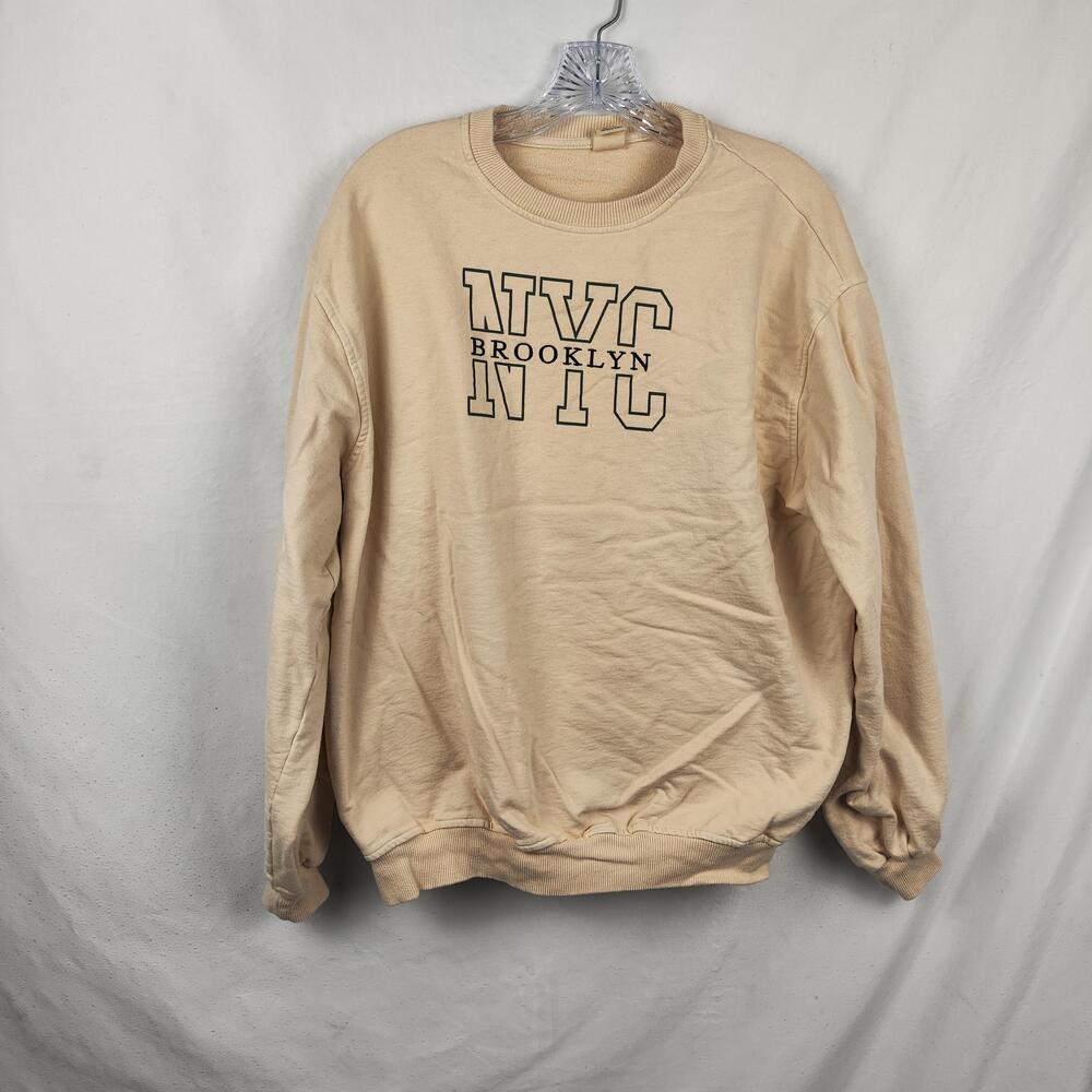 Urban Outfitters Sweatshirt Mens Medium Beige NYC Brooklyn Graphic Fleece